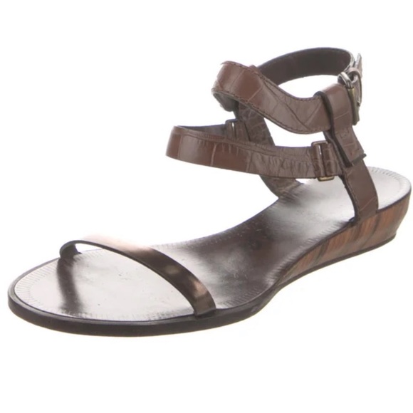 Lanvin Shoes - Authentic Lanvin Crocodile-Embossed Mini Wedge Sandal